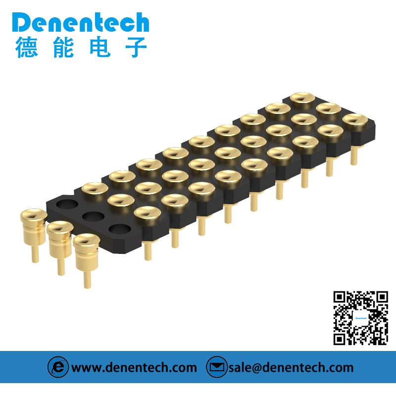 Denentech 2.54MM pogo pin H1.27MM triple row female straight concave spring test probe pogo pin charger connector 